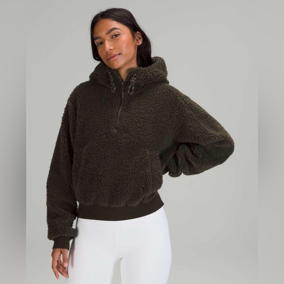 lululemon athletica Tops - Lululemon Textured Fleece 1/2 Zip Dark Olive Size 10